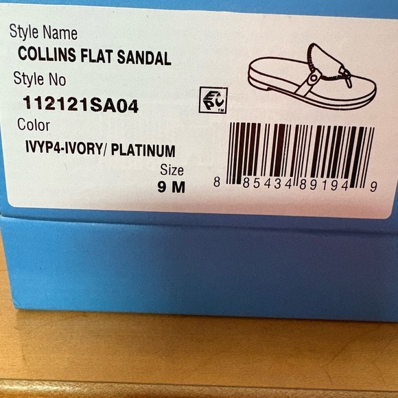 NIB Jack Rogers Collins Flat Leather Sandals, Ivory & Platinum, Size 9 - Picture 3 of 7